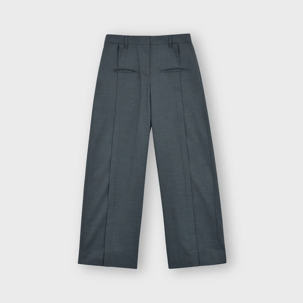 W Wool Wide Pants, Charcoal