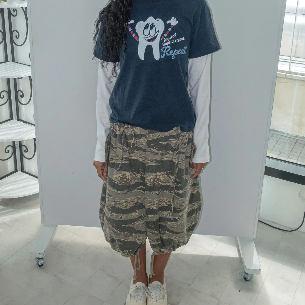 DRAWSTRING CAMO SKIRT