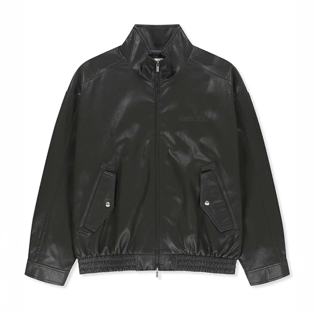 SMALL LOGO FAUX LEATHER HIGH NECK JUMPER IN DARK BROWN