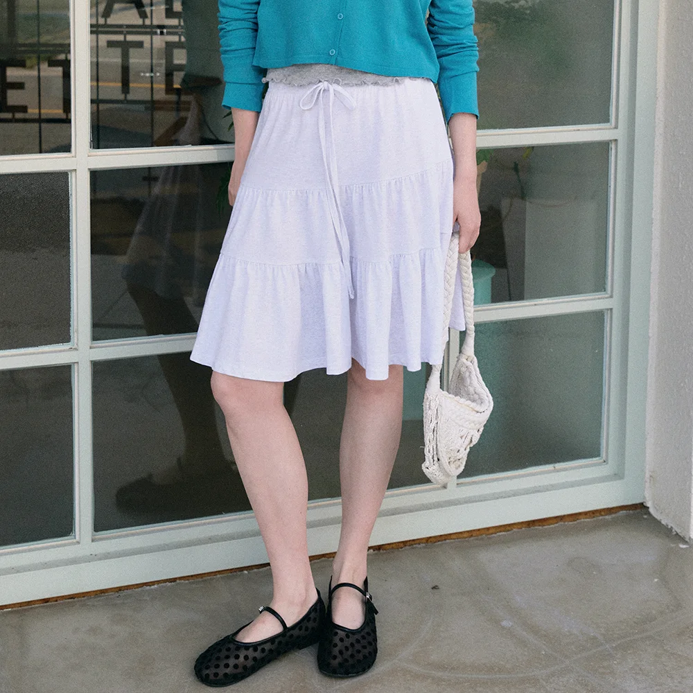 Tiered cancan midi skirt_White melange