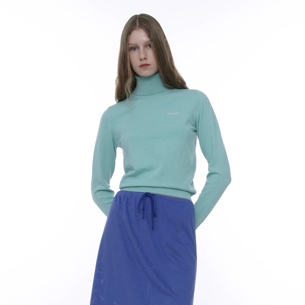 PWC EMBROIDERY HIGH NECK KNIT TOP_MINT