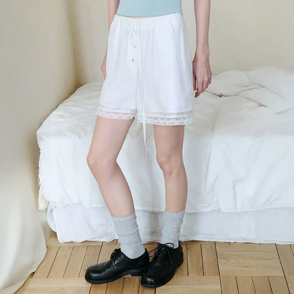 LACE PAJAMA SHORT PANTS WHITE