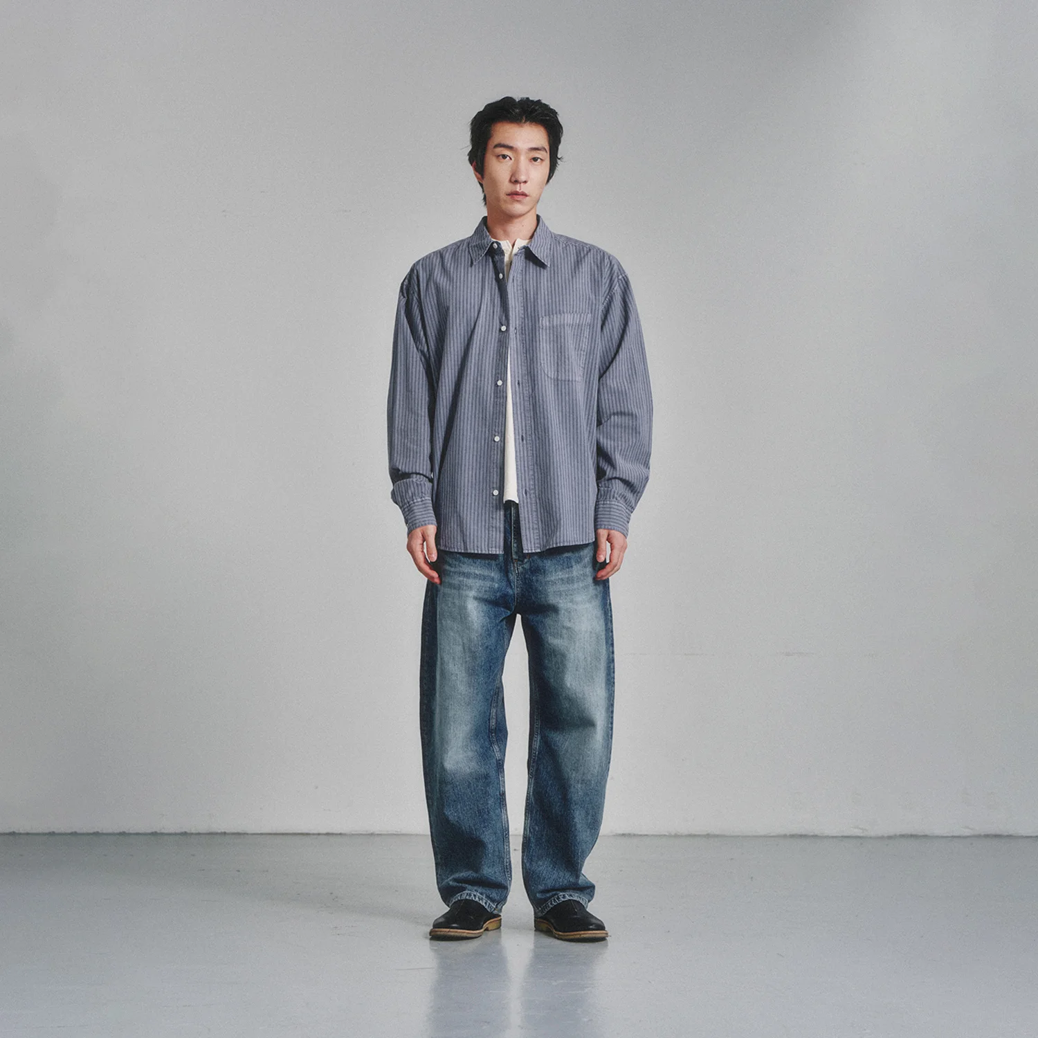 Pigment Dyed Stripe Shirt_Violet Grey