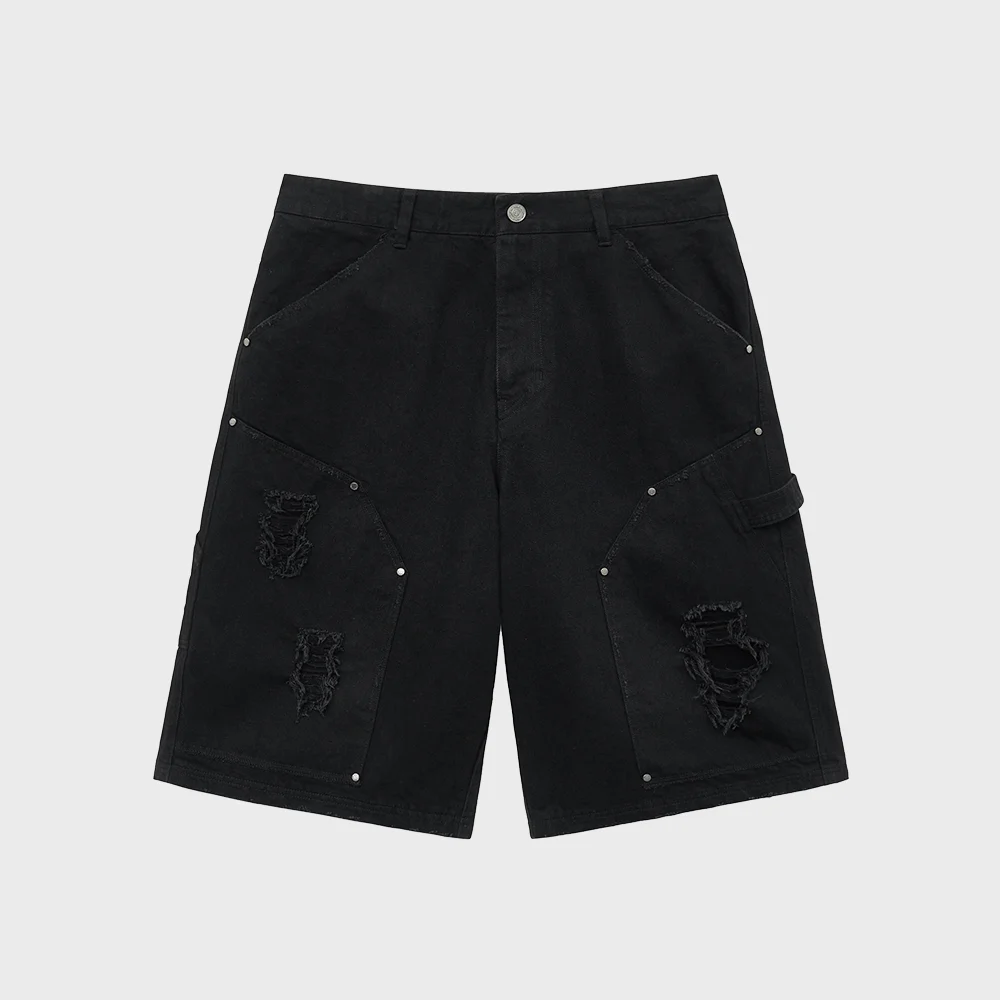 DISTRESSED BERMUDA SHORTS (BLACK)