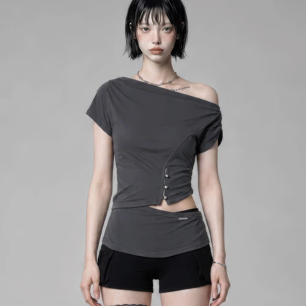Cut-Out Open Short Sleeve (Dark Gray)