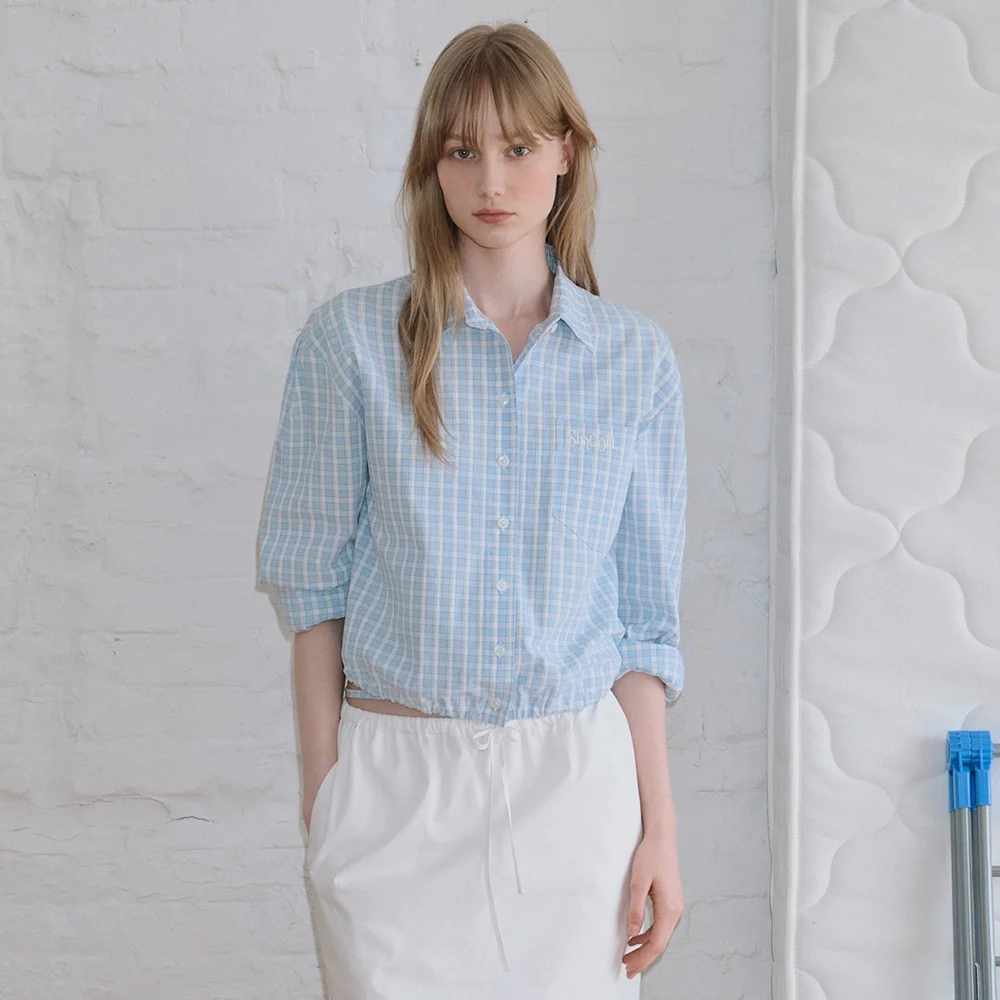 2-Way Drawstring Crop Shirt (Blue)