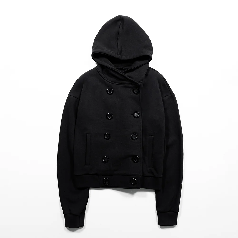 DOUBLE BUTTON NAPOLEON HOODIE - BLACK