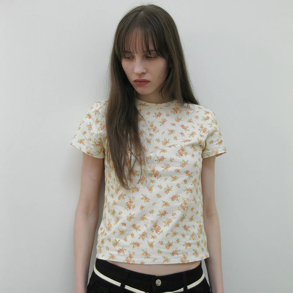 FLORAL PRINTED SHORT SLEEVE TEE_CREAM