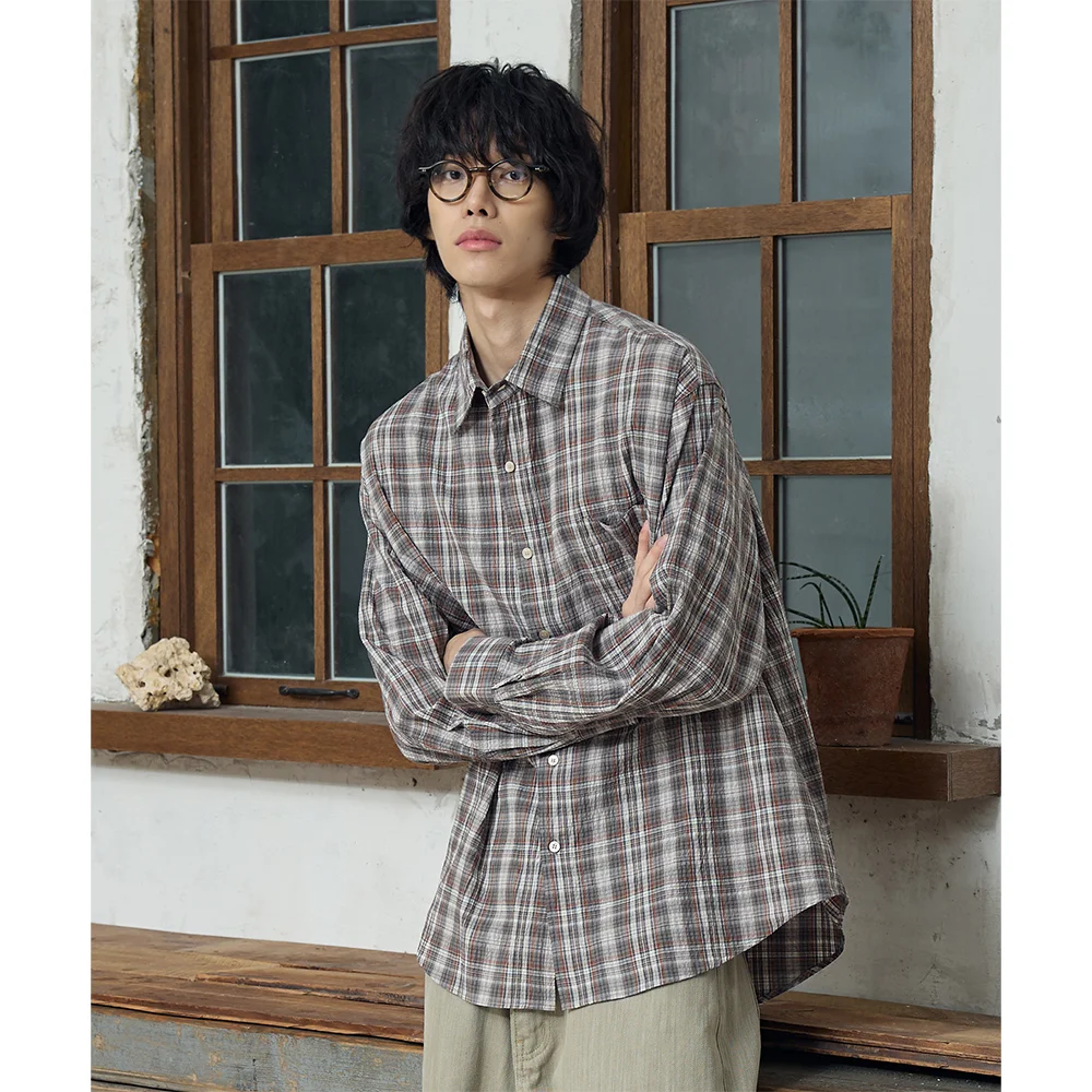 OVER SILHOUETTE SHIRTS (WRINKLE BROWN CHECK)