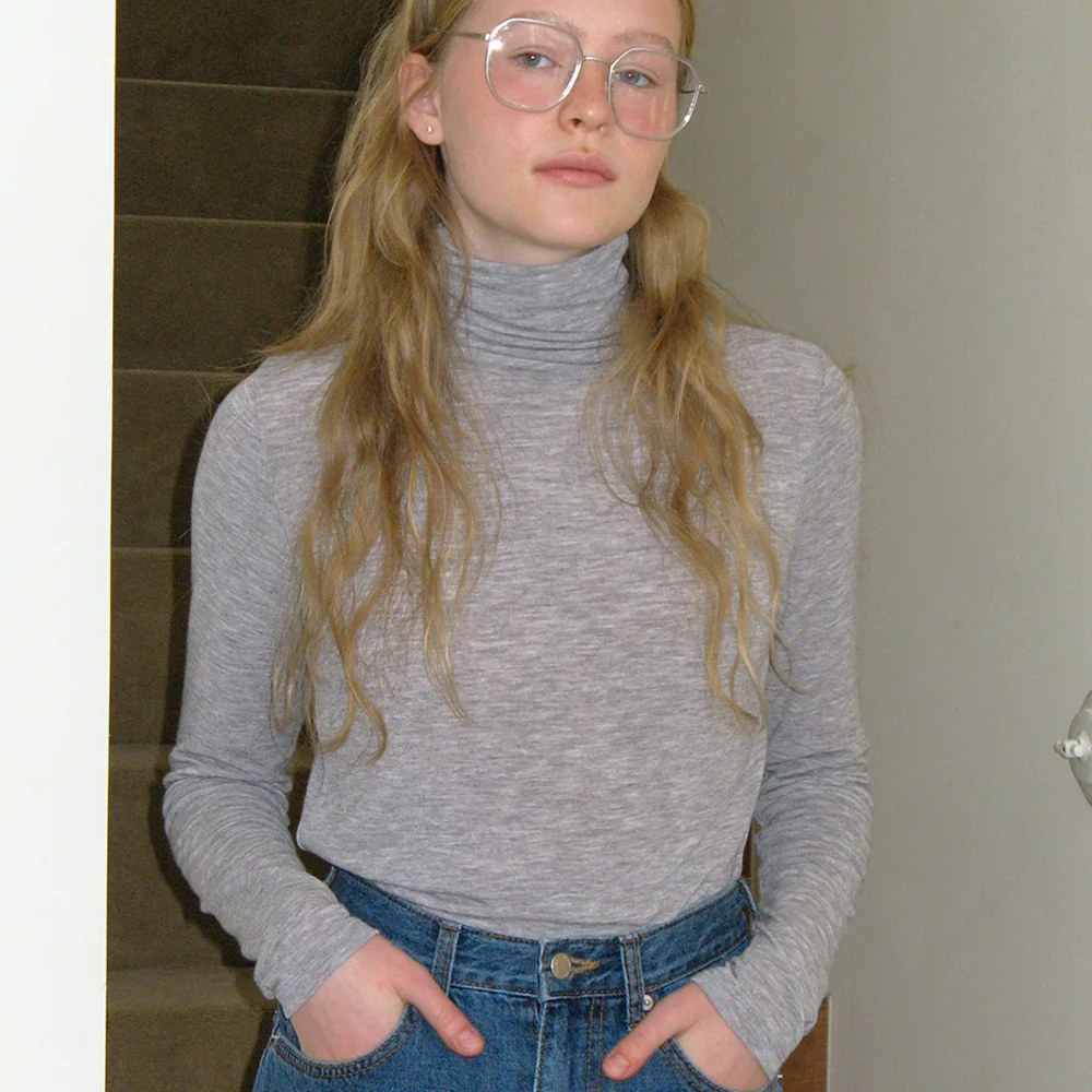 turtleneck logo top - melange grey