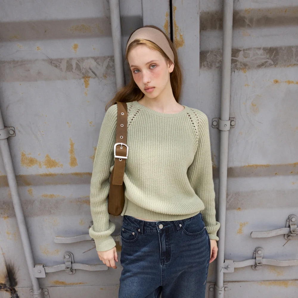 Herringbone Cotton Raglan Knit (Light green)