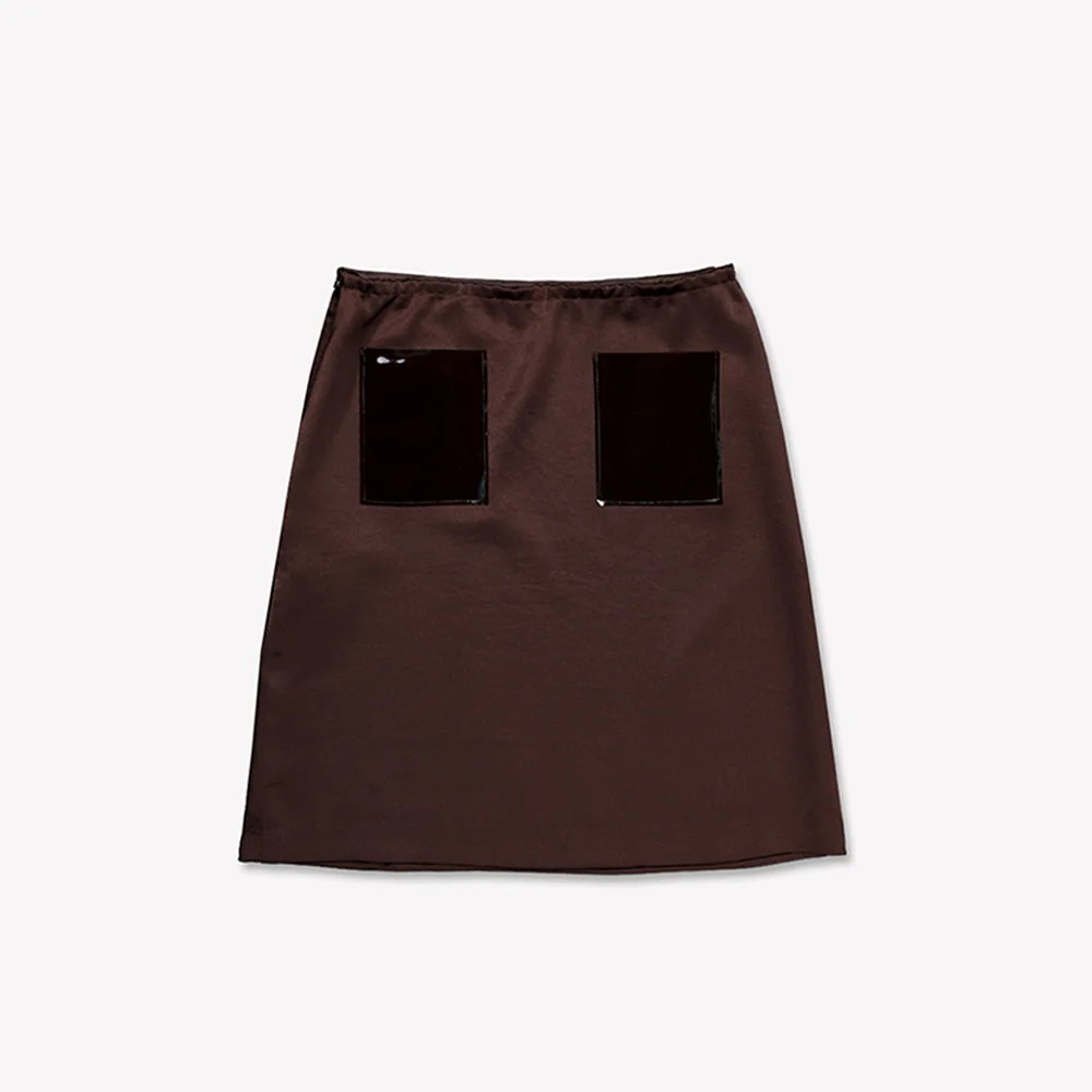 PVC POCKET MIDI SKIRT - BROWN