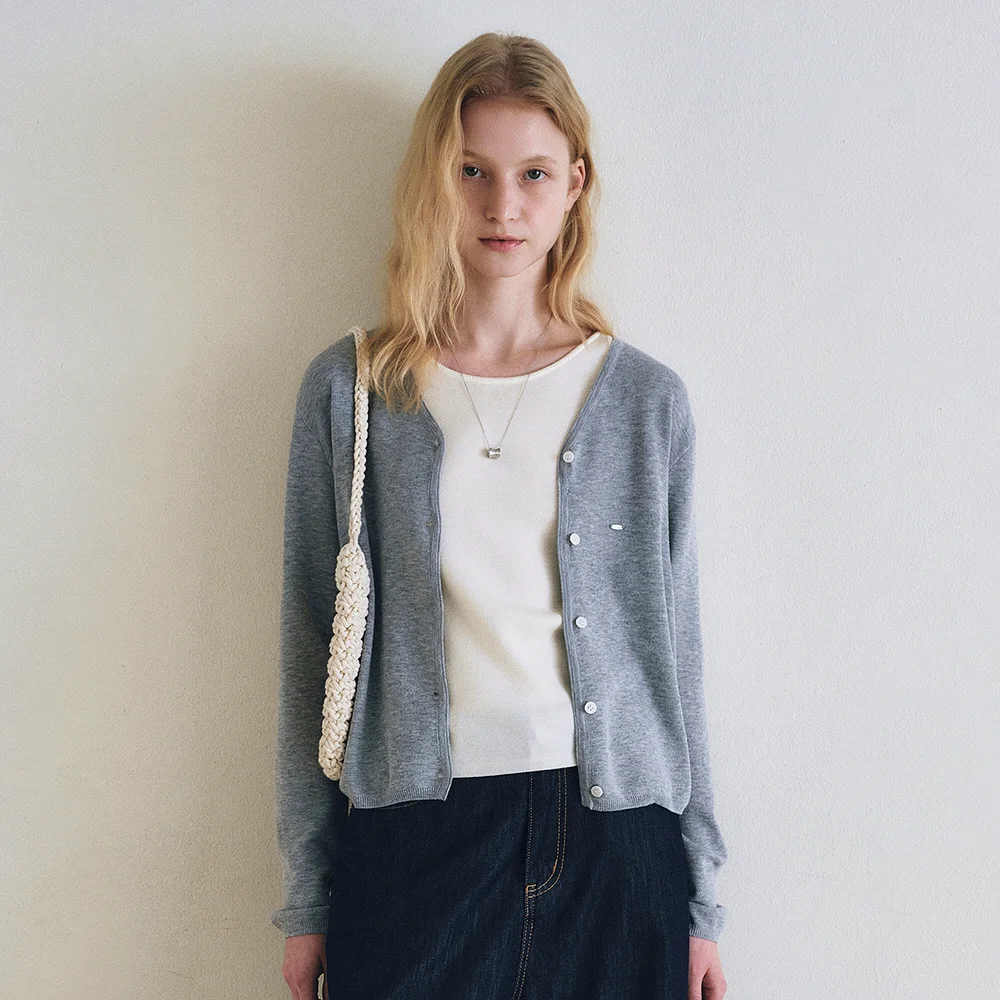 Basic V-neck knit cardigan_Gray