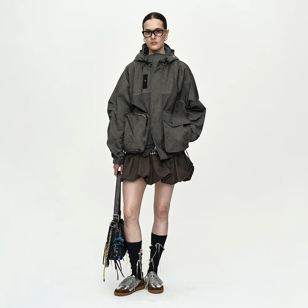 UNISEX TIE-DYED BEACH SHELL JACKET awa746u(CHARCOAL)
