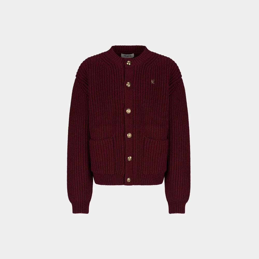 (M) HEAVY-GAUGE WOOL-BLEND CARDIGAN - WINE