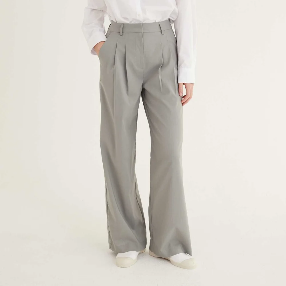 Two Tuck Wide Slacks(Light Khaki)