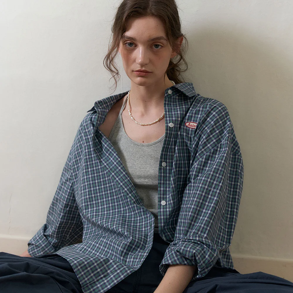 ARO VINTAGE CHECK OVERSIZED SHIRT 3COL_NAVY