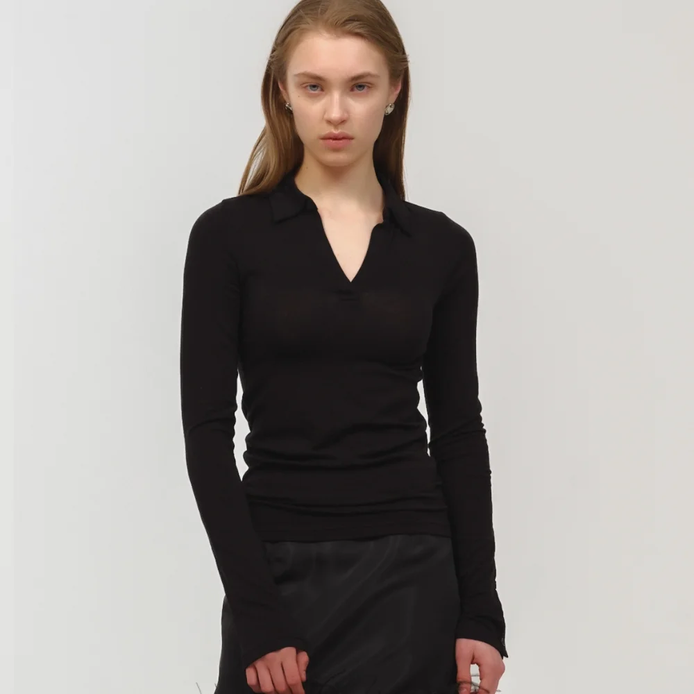 Slim Jersey Collar Top / Black