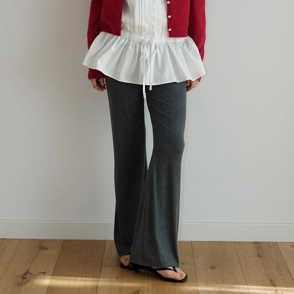 Soft layered skirt pants_charcoal