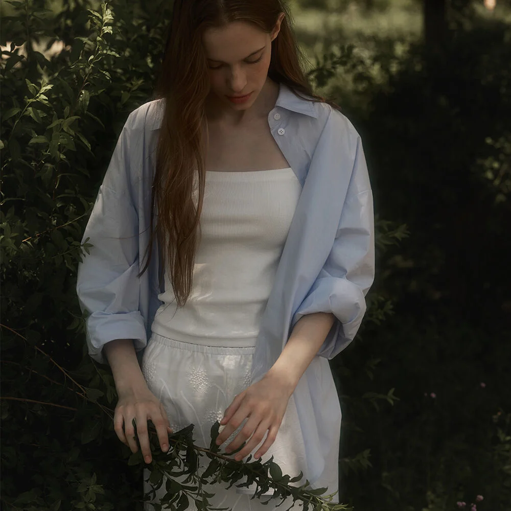 Basic embroidery shirt - Sky blue