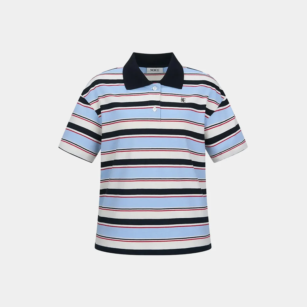 (W) LOGO STRIPED POLO SHIRT - LIGHT BLUE