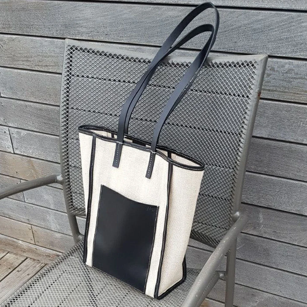 Daily Shopper Bag( Leather & Canvas) / Black