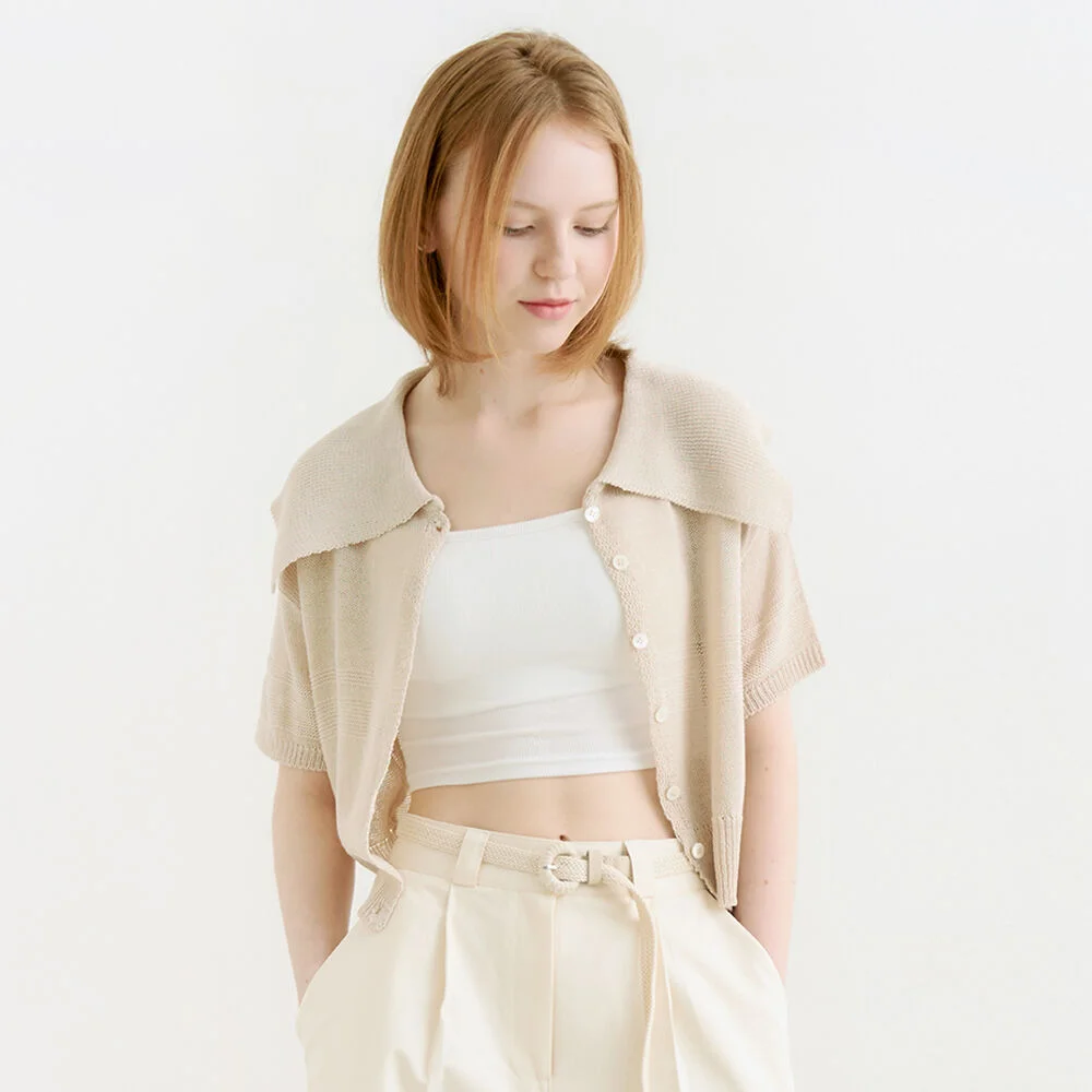 Big sailor collar half cardigan - beige