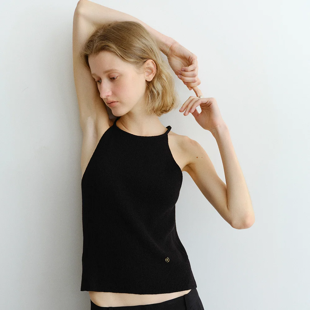 HALTER KNIT TOP_BLACK