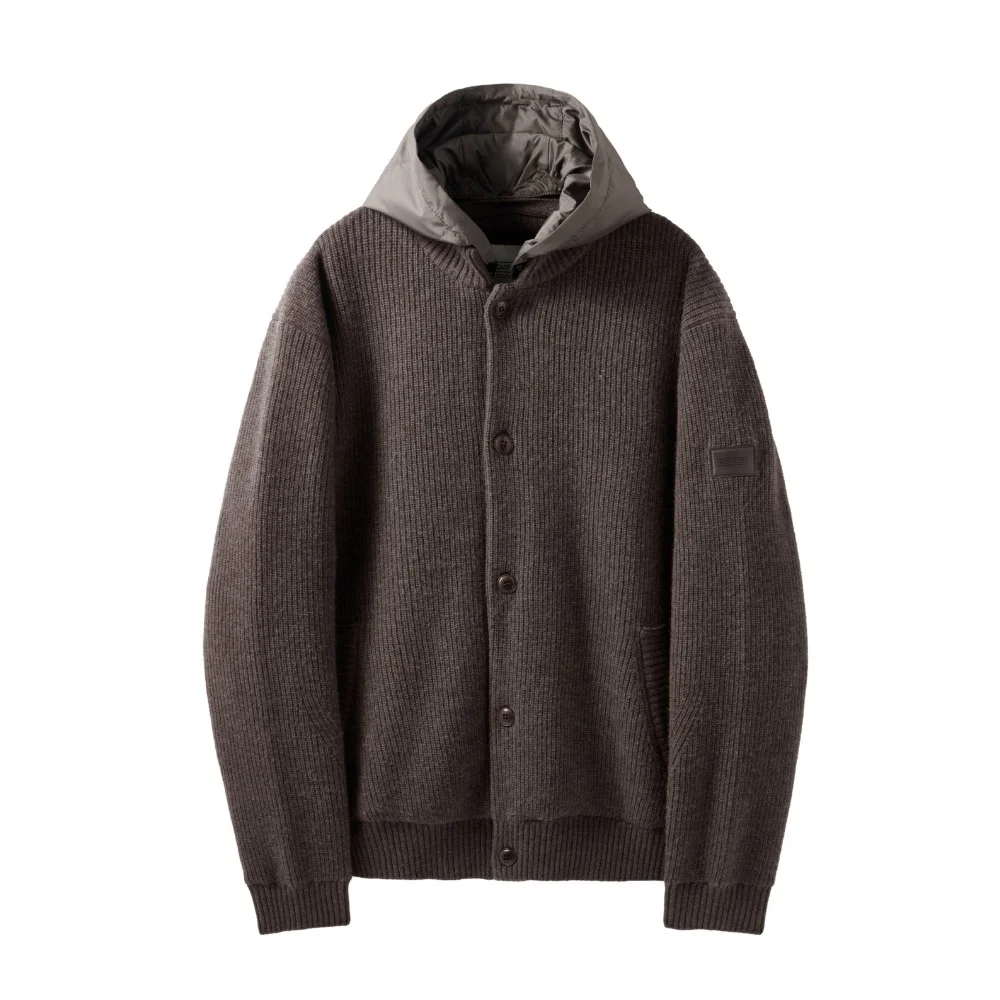 HOOD DETACHABLE HYBRID CARDIGAN - BROWN (P244UCD403)