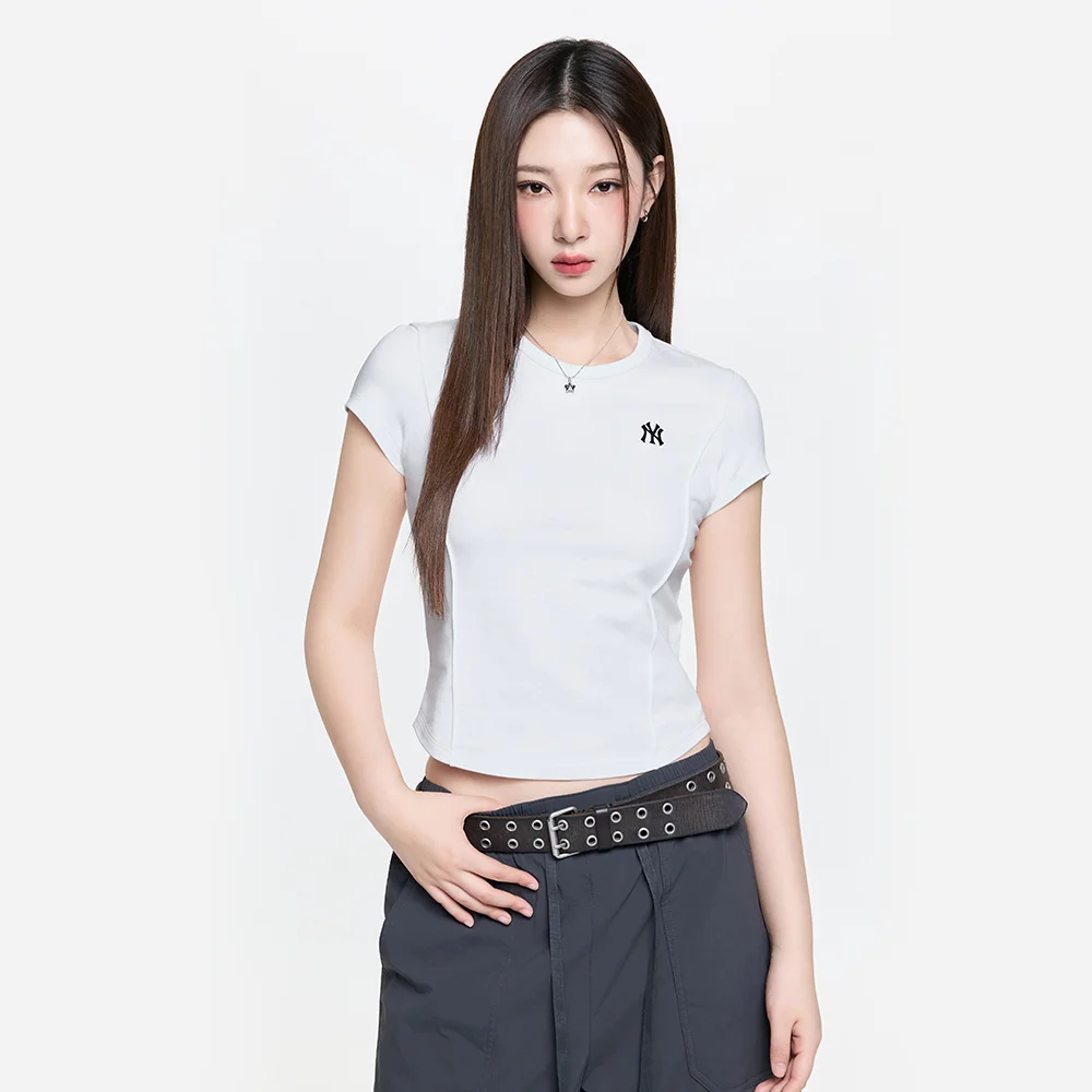 女裝 修身 短版剪裁 蓋袖 短袖 T恤 NY (White)