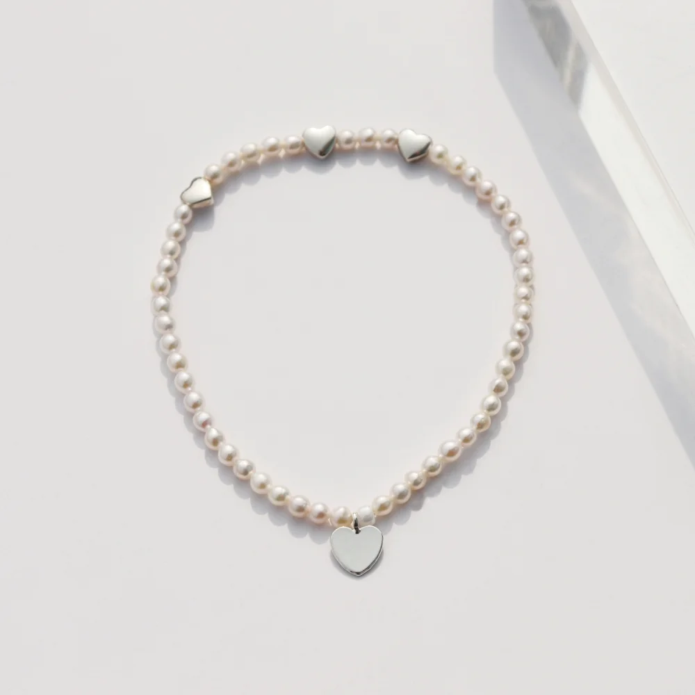 Bebe silver heart water pearl Bracelet 銀色925 迷你心形 吊飾 淡水珍珠 手鏈 3mm