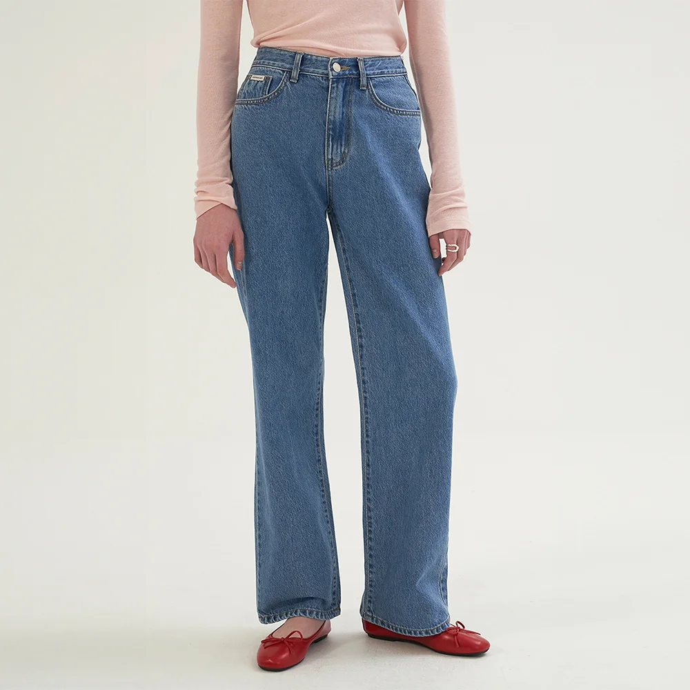 Semi Boot-Cut Denim Pants - Middle Blue
