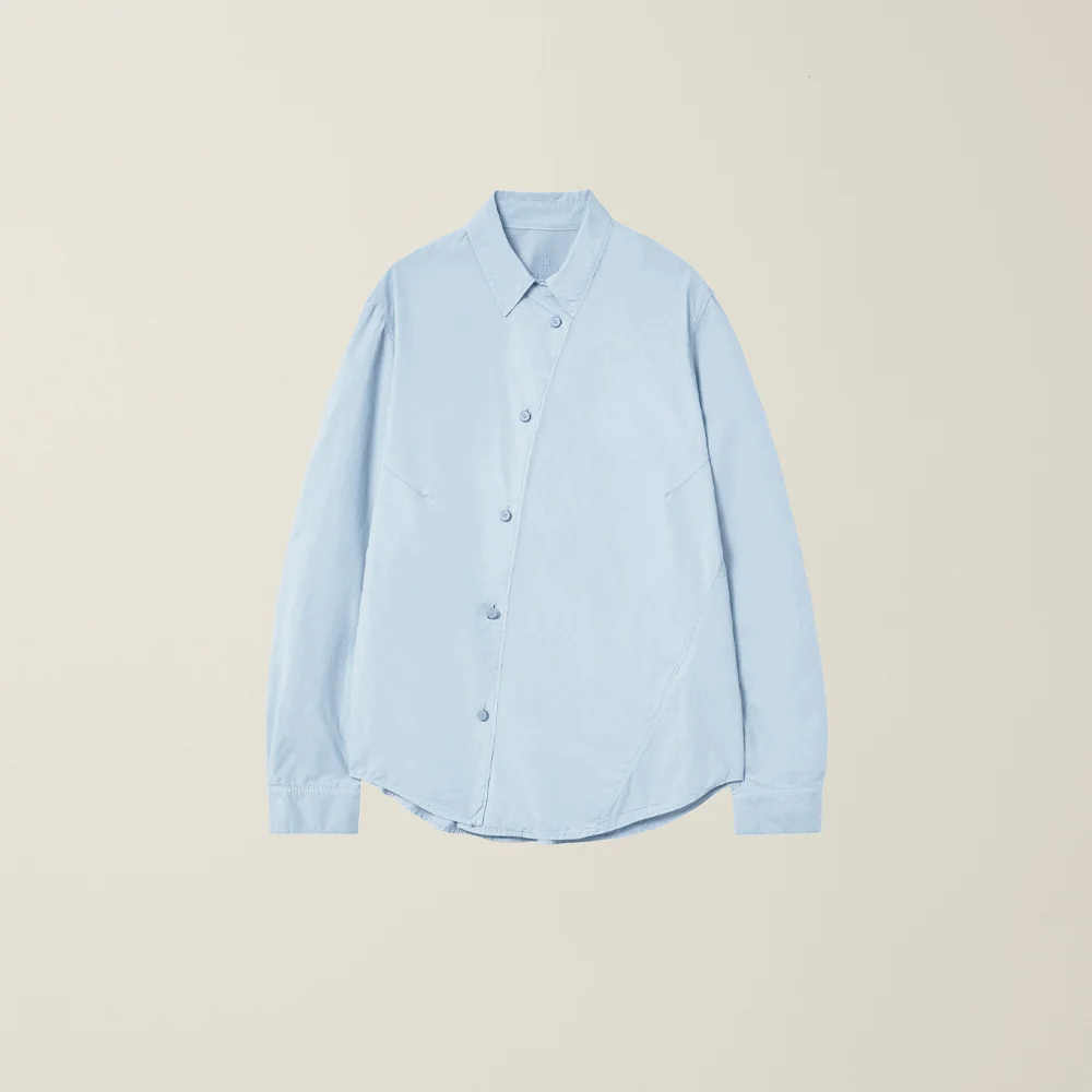 WOMENS GARMENT DYED CURVED SHIRT SKY BLUE