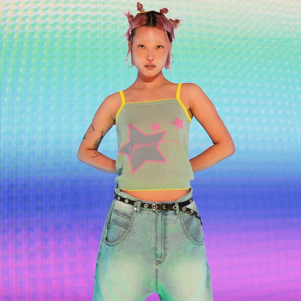 COLOR STAR KNIT TOP_KHAKI