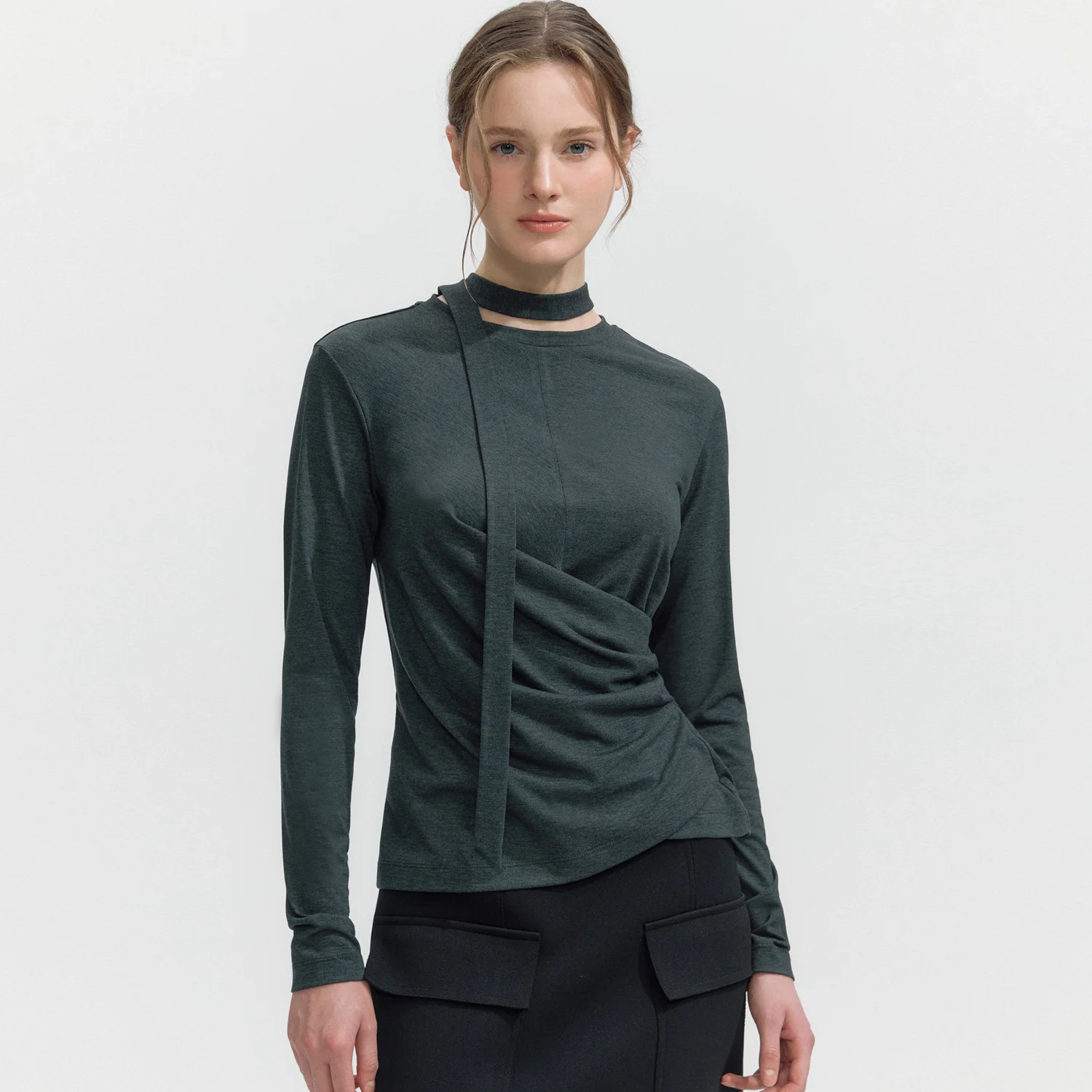 Twist Draped T-shirts CHARCOAL GRAY