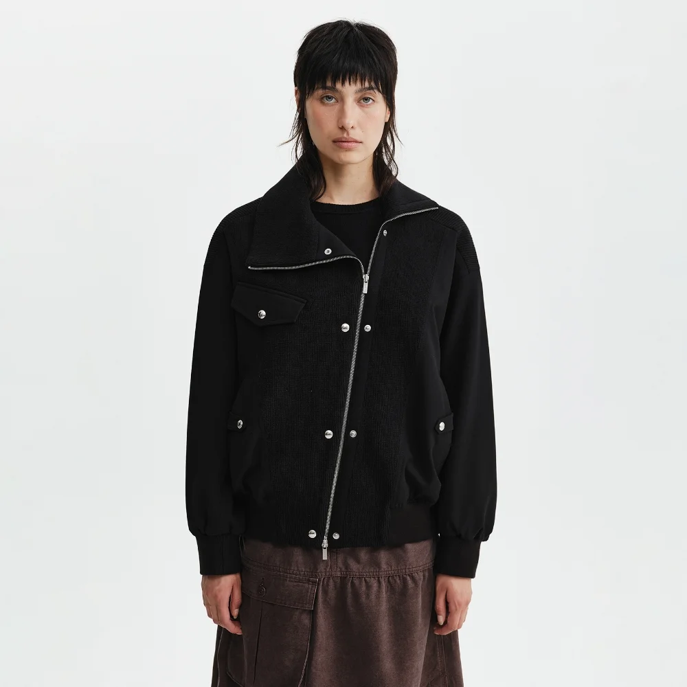 ASYMMETRIC KNIT PANEL JUMPER IN BLACK