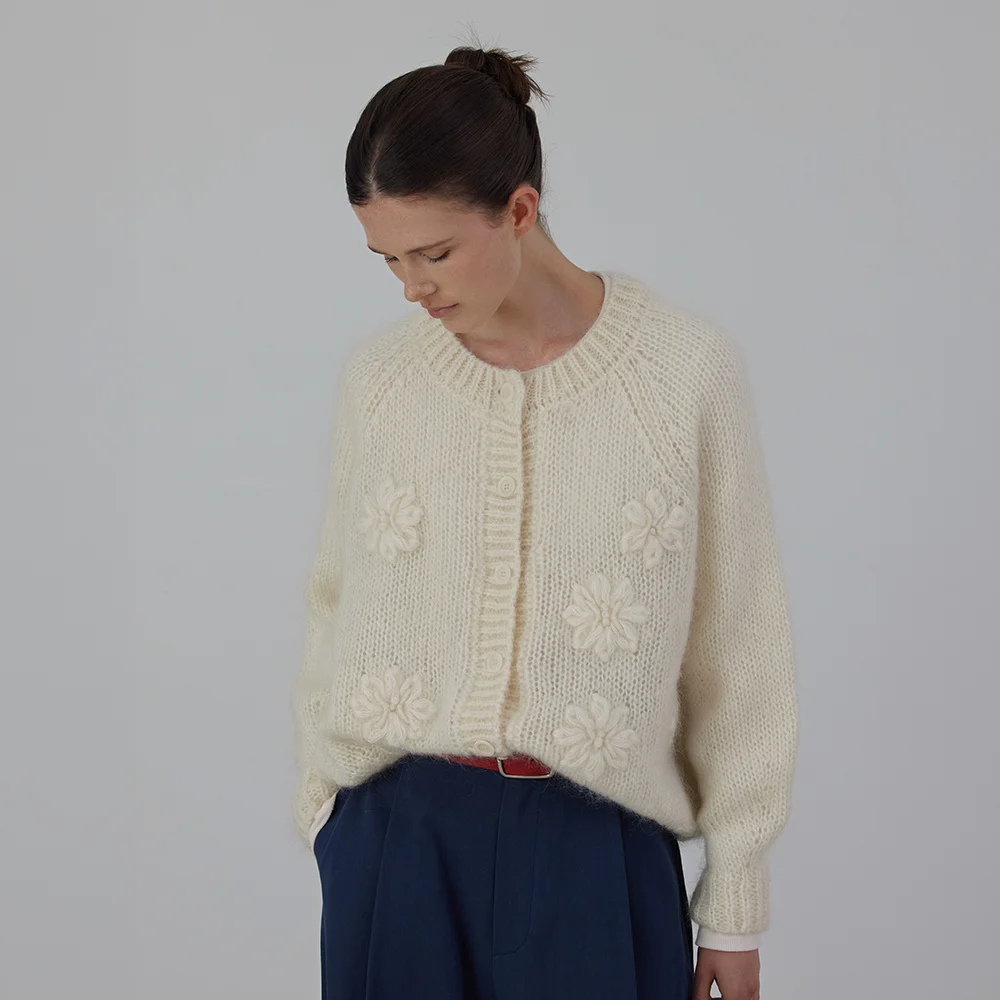 Mohair Floral Applique Knit Cardigan