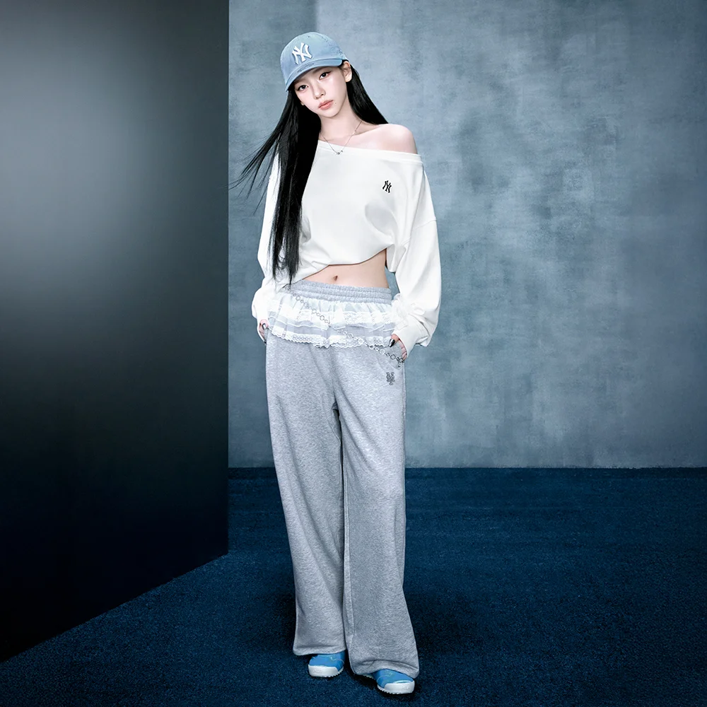 女裝 基本款 蕾絲 荷葉邊 微寬版 褲子 NYM (Melange Grey)