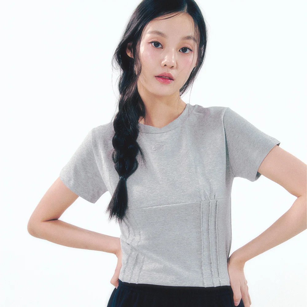 Heart Logo Shirring Detail Top Gray