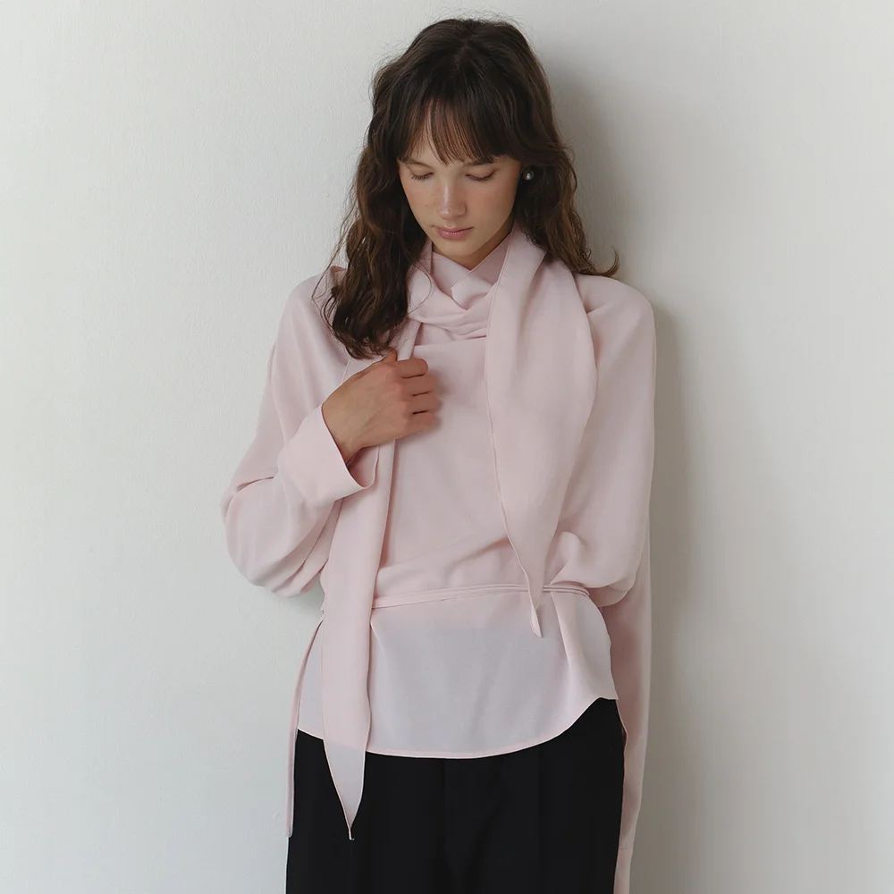 Draped string blouse scarf set_pink (1/2size)