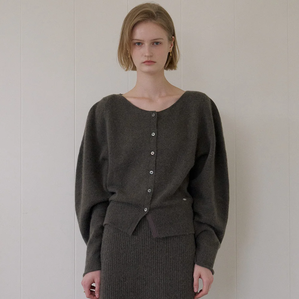 WHOLE GARMENT RACCOON CARDIGAN_KALE BROWN
