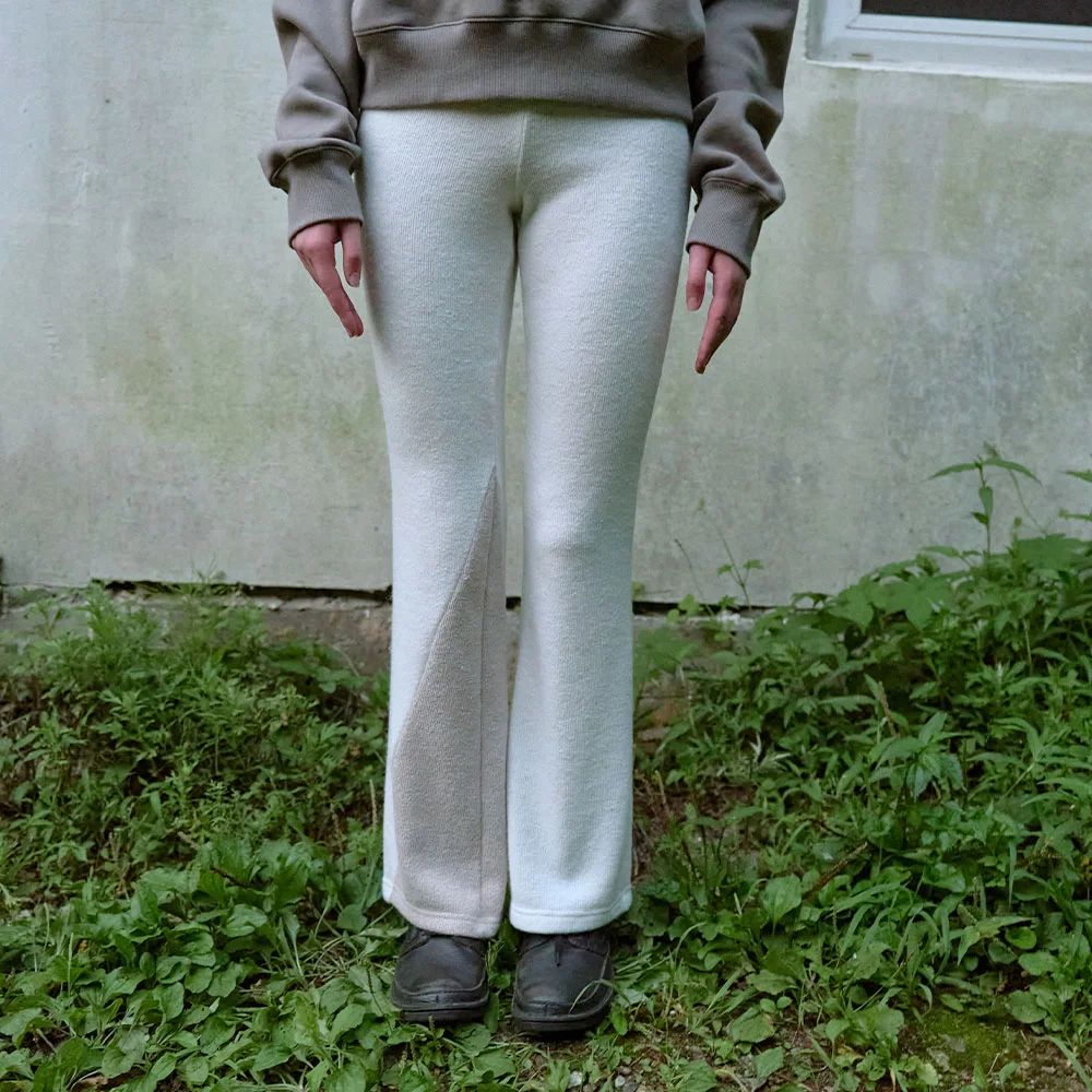 雙色 修身 鬆緊帶 靴型 褲子 (Ivory)