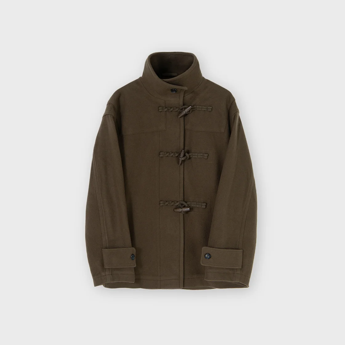 W Pure Wool Stand Collar Duffle Coat, Brown
