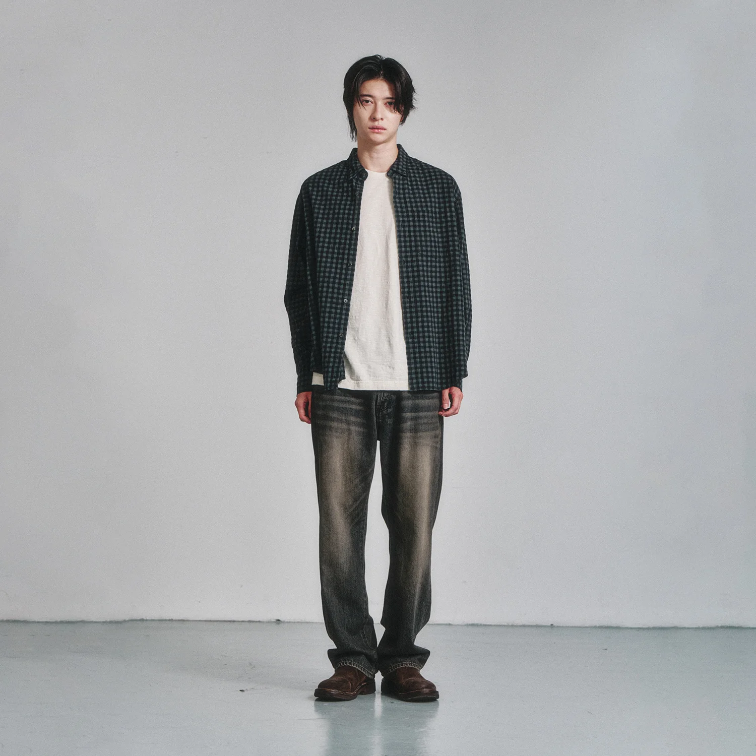 Gingham Check Oxford Shirt_Grey/Black