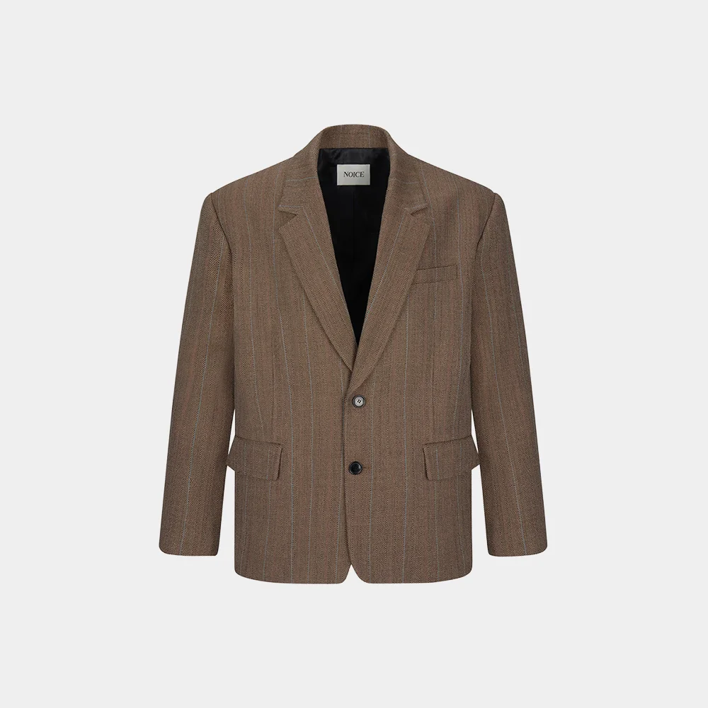 STRIPED WOOL SINGLE-BREASTED JACKET - BROWN