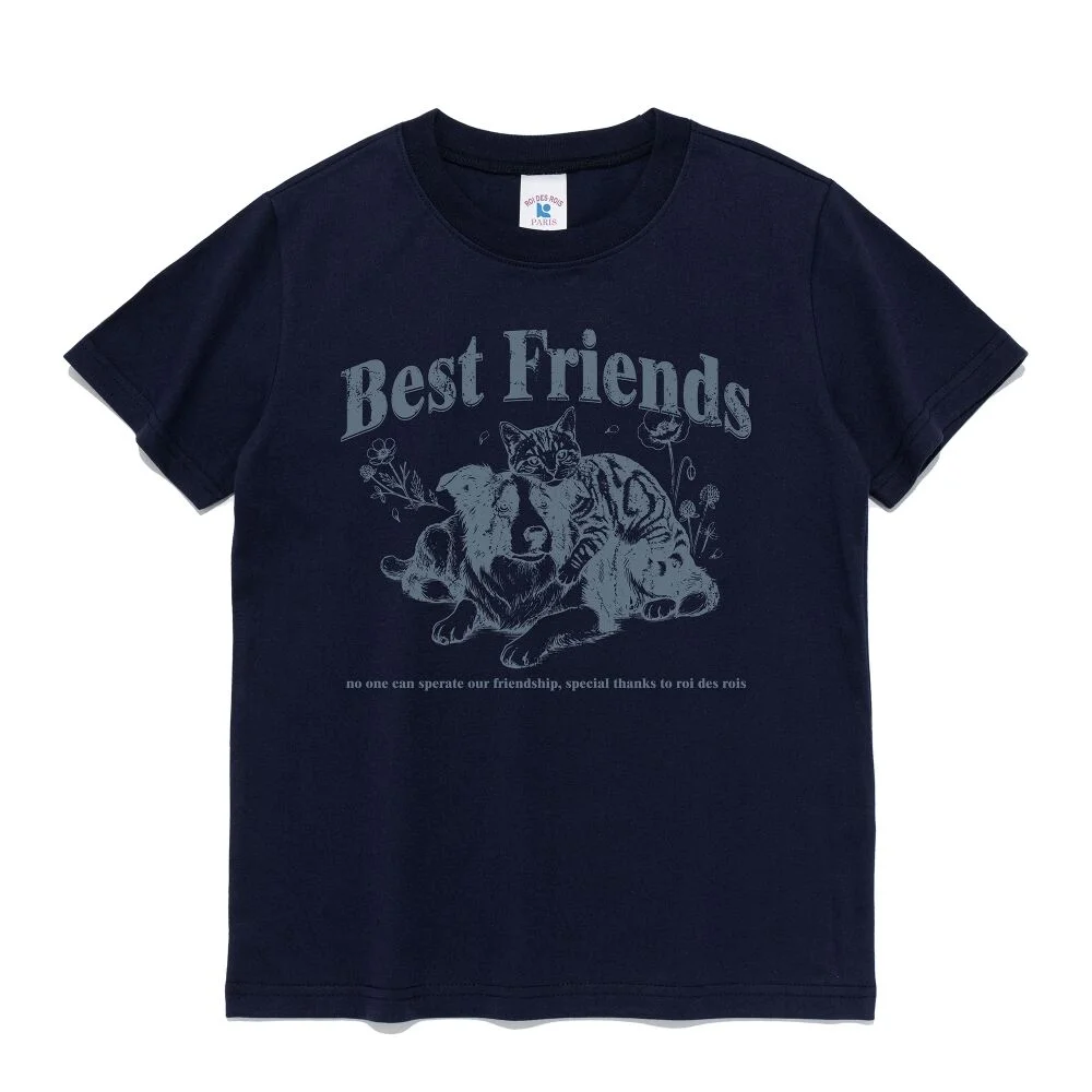 Friendship 手繪 藝術 女裝 短袖T恤 (海軍藍)