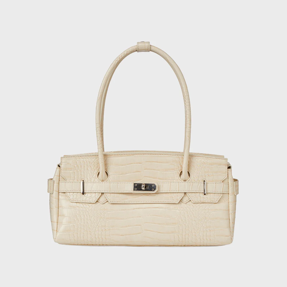 CROCODILE PATTERN TWO-WAY BAG IN CREAM