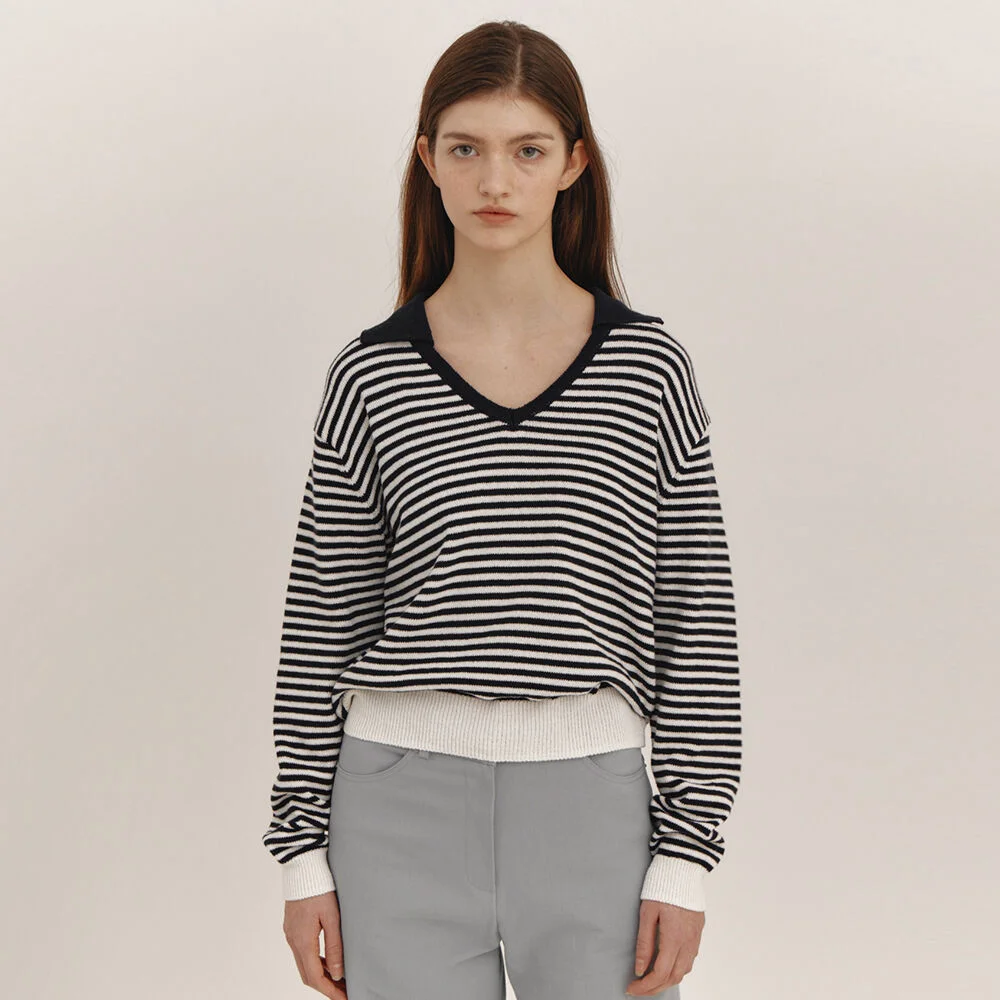 Stripe Collar Knit(Navy)