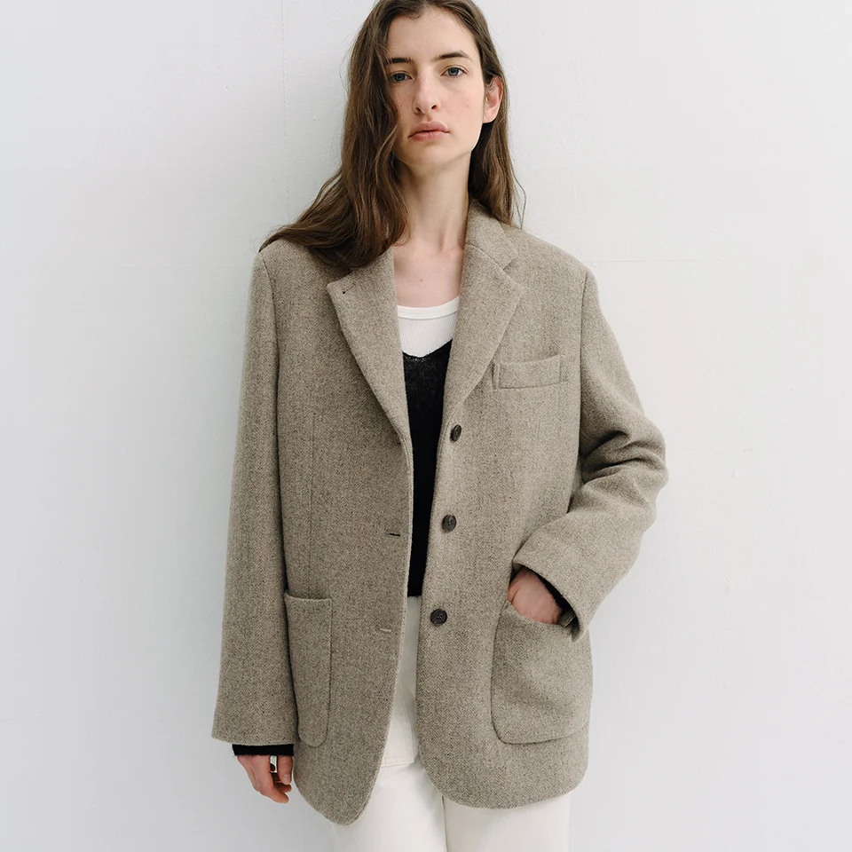 overfit wool single jacket (melange beige)