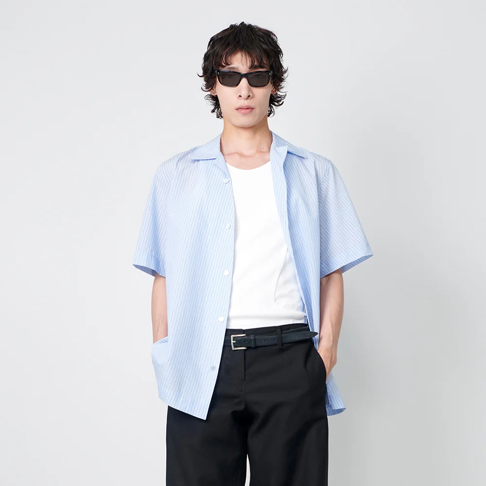 DIAGONAL STRIPE HALF SHIRTS LIGHT BLUE (STRIPE)